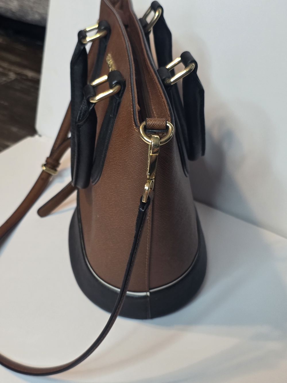 Calvin Klein Brown and Black Two-Tone Tote with Crossbody Strap - Picture 4 of 11